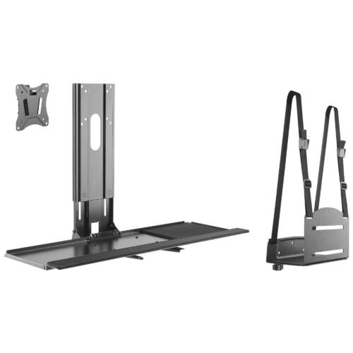 Height Adjustable Monitor and Keyboard Wall Mount with CPU Holder