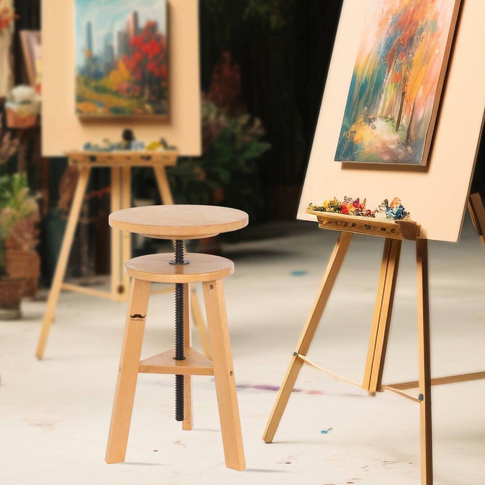 Wooden Drafting Stool with Adjustable Height