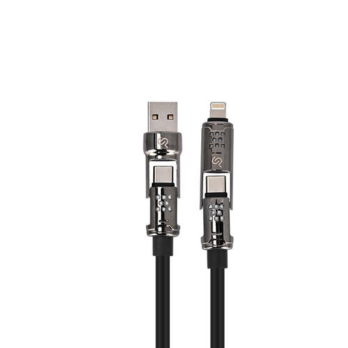 Câble de charge 4-en-1 USB + Type-C vers Type-C + Lightning en silicone ...