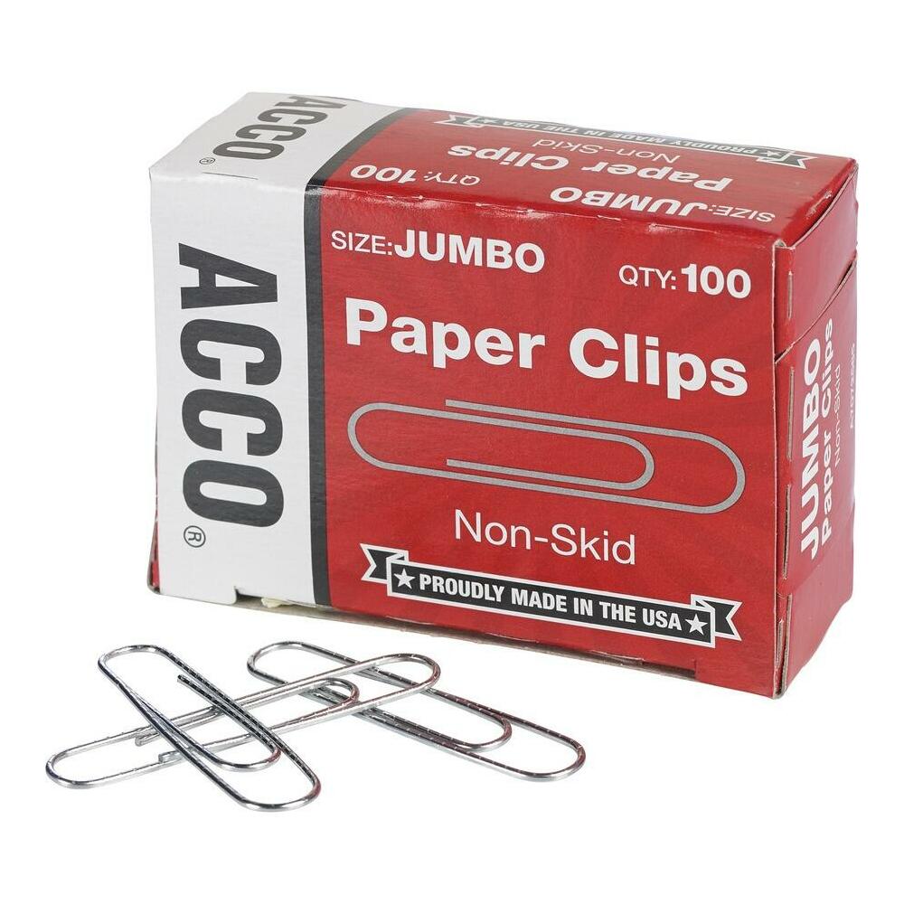 Acco Economy Jumbo Non-Skid Paper Clips, No. 1, 20-Sheet Capacity ...