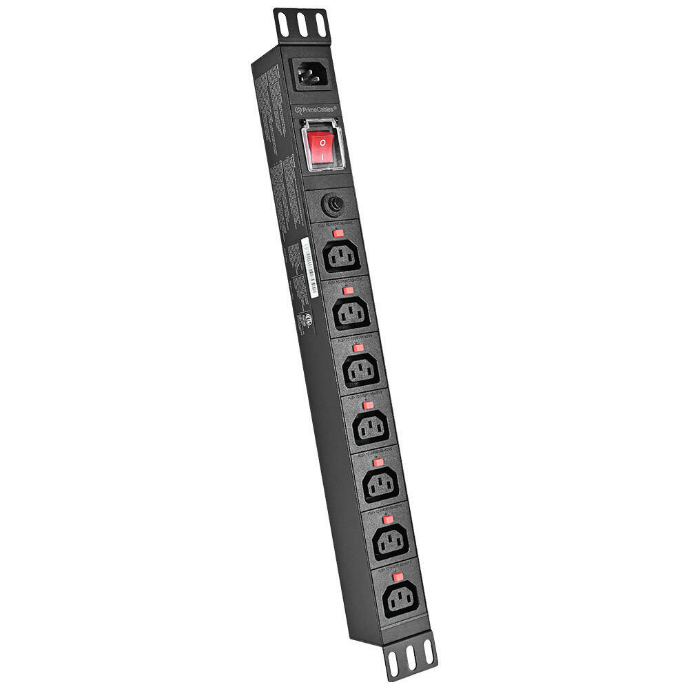 1U 7-Outlet PDU Power Strip, 2.4KVA Single-Phase, Black- PrimeCables®
