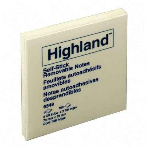 3M Highland Self-Sticking 3X3 Note Pad - Single Pad