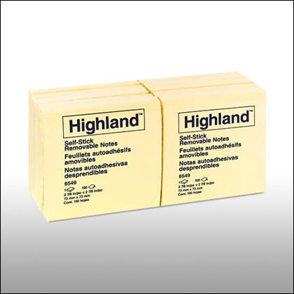 3M Highland Self-Sticking 3" x 3" Note Pad - 12/Pack 798900