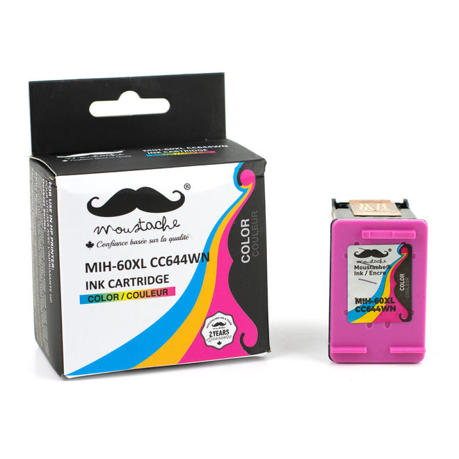 Moustache HP60XL CC644WN R ENVY 100 Remanufactured HP 60XL CC644WN Color Ink Cartridge High Yield Moustache