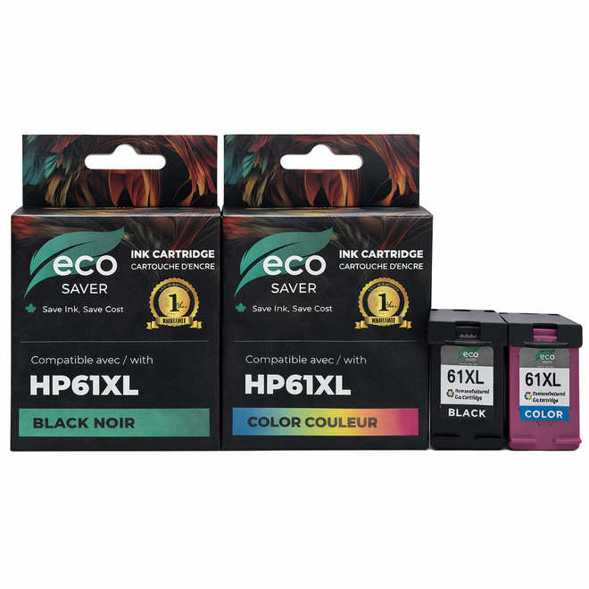 EcoBox HP 61XL Combo Ecobox DeskJet 1000 Remanufactured HP 61XL Black and Tri Color Ink Cartridge Combo High Yield Economical