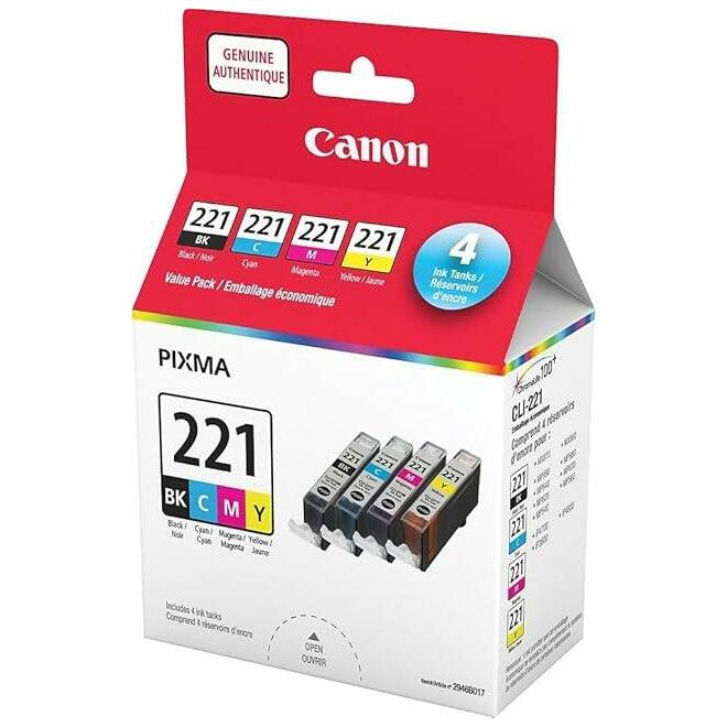 Canon CLI 221BK C M Y OEM PIXMA IP3600 Canon CLI 221 2946B017 Original Combo Set Ink Cartridge Black Cyan Magenta Yellow