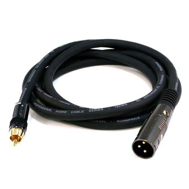 Premier Series XLR Male to RCA Male 16AWG Cable (Gold Plated