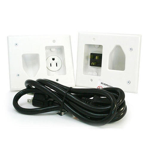 Monoprice Canada Cab 4652 Audio Video Wall Plates Recessed Pro Power Kit w Straight Blade Inlet White Monoprice