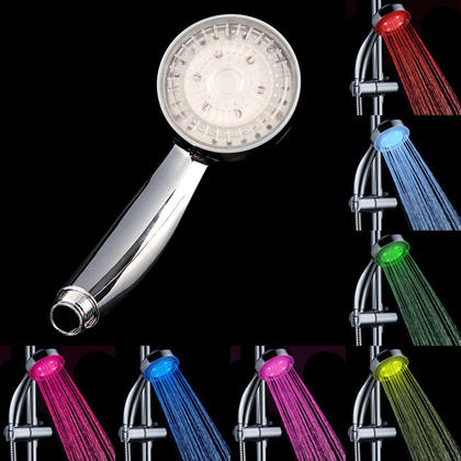 RGB Colorful LED Shower Head Handheld Sprinkler Temperature Sensor 3 Colors
