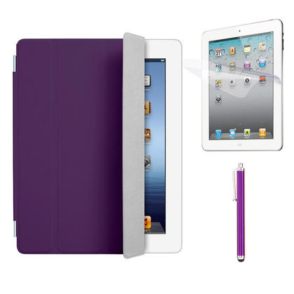 Smart Bundle with front cover, touch stylus & screen protector for iPad 2/3/4, Purple