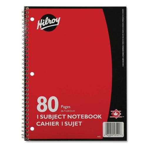 Hilroy 80 Pages 1Subject Wide Ruled Notebook, 3Hole Punched, Assorted