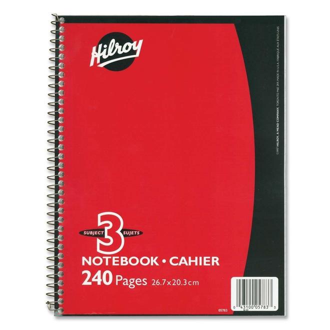 h-tachi3253  Hilroy® Coil 3-Subject Notebook, 8