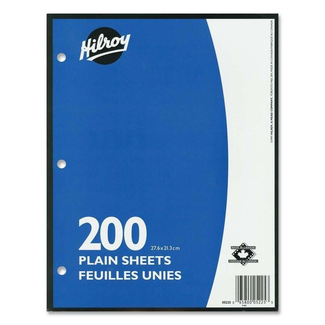 Hilroy HLR05225 Notebooks Loose Leaf Sheets Hilroy Unruled Filler Paper 10 87 x 8 37 Assorted 200 Sheets 3 Hole Punched
