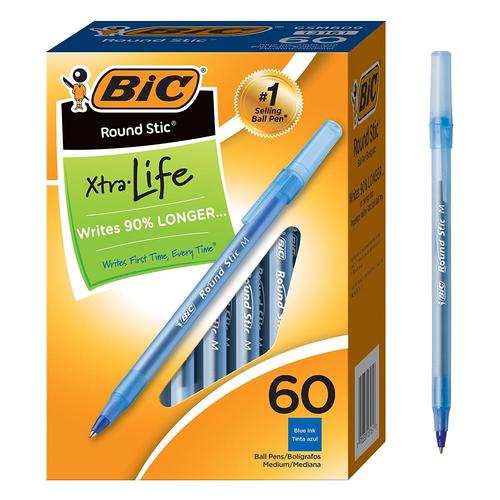 BIC Round Stic Ballpoint Stick Pens, Medium Tip, 1.0mm, 60/Pack