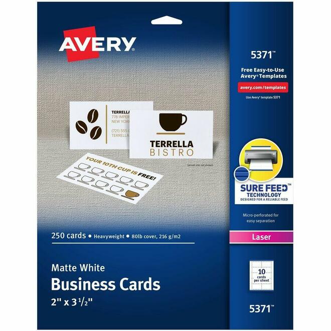 Avery 099 05371 Business Card Avery Laser 2 x 3 1 2 Inch White Business Cards 250 Count 5371
