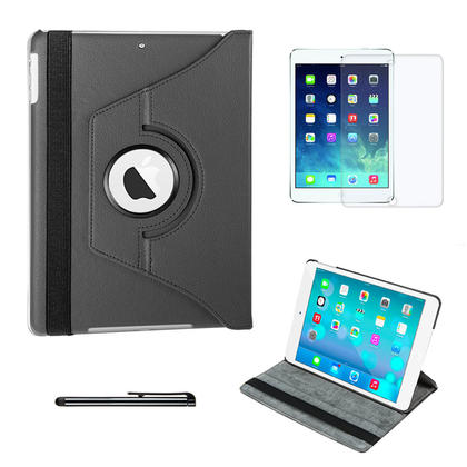 iPad Air 360 Degrees Rotating Case with FREE Transparent Screen Protector & Touch Stylus, Black