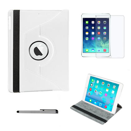 iPad Air 360 Degrees Rotating Case with FREE Transparent Screen Protector & Touch Stylus, white