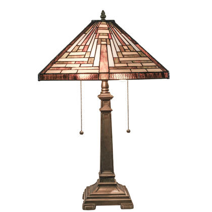 Tiffany Glass Shade Bronze Base 2 Lights Table Lamp AA
