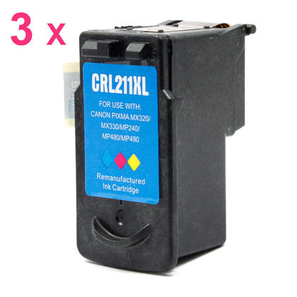 3 PACK Canon CL-211XL Remanufactured Color Ink Cartridge(High Yield)