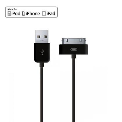PhoneGala® MFI Apple Certified 30Pin USB Charge & Sync Cable, 1 Meter Black