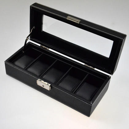 Alive™ Watch Box 5 Mens Black PU Leather Display Glass Top Jewelry Case Organizer 