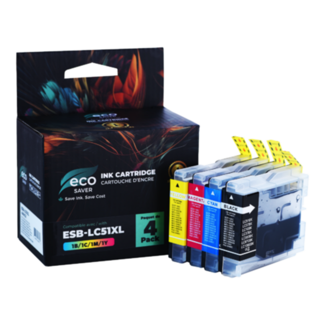 EcoBox LC51 Value Pack EcoBox DCP 130C Brother LC51 Compatible Ink Cartridge Combo BK C M Y Economical Box