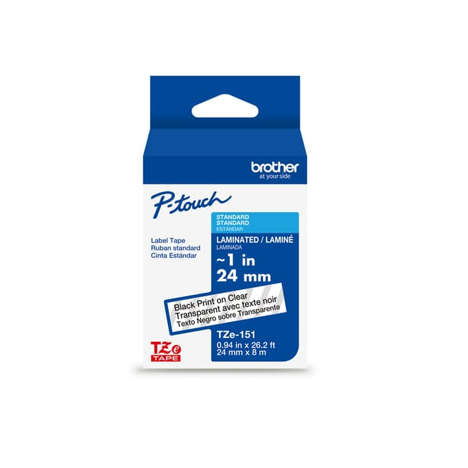 Brother Label Printer TZe 151 OEM Label Printer Tapes Brother TZe 151 Original Label Tape 24mm 0 94 Black on Clear
