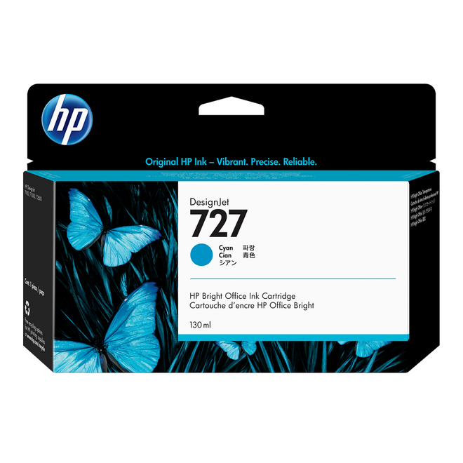 HP 727 B3P19A C OEM DesignJet T1500 HP 727 B3P19A Original Cyan Ink Cartridge Standard Yield 130ml