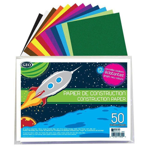 Geo 459 49850 Construction Paper Geo Construction Paper 8 1 4 x 11 5 8 12 Assorted Colors 50 Sheets Pack