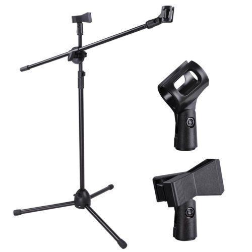 GZA 00222 Remote Controls Microphone Stand with Dual 360 Rotating Mic Clip Foldable Tripod
