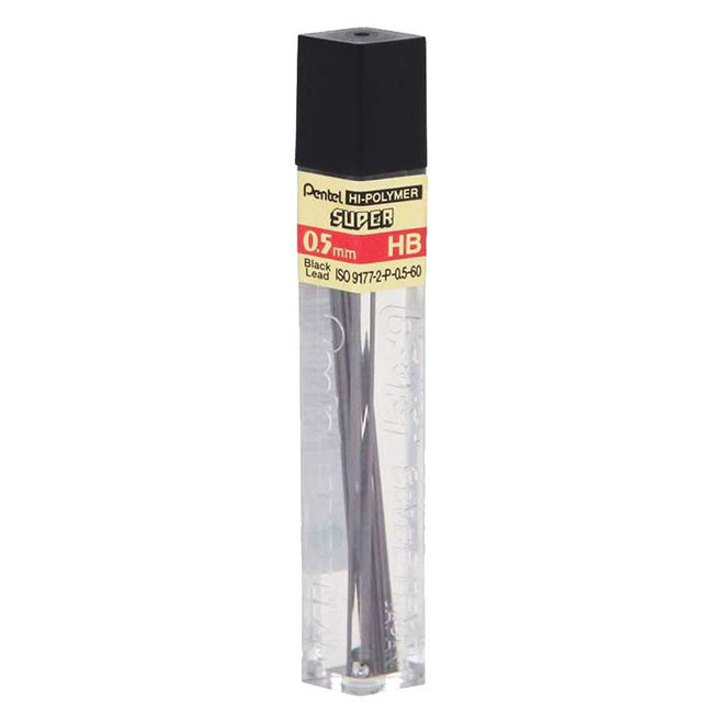 Pentel Hi-Polymer Mechanical Pencil Lead - 0.7mm, Hard Black, 12 Pack Tube