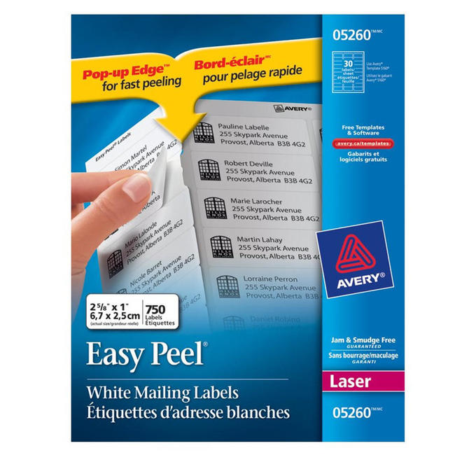 AVERY 8160Easy Peel Address Labels 1" X 2-5/8" White ~ Inkjet Printer 750 Labels