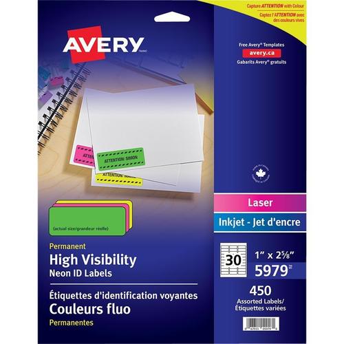 Avery® Étiquettes à haute visibilité Étiquettes, Néon Assorti - 2-5/8 x ...
