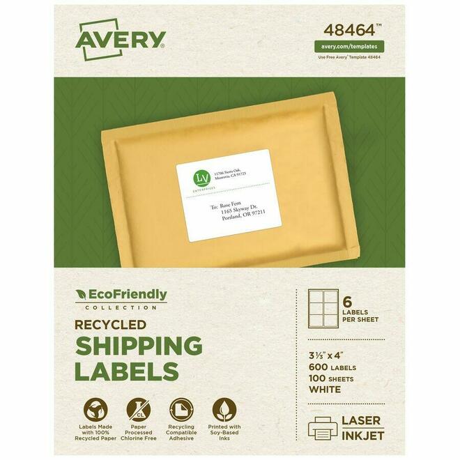 Avery 099 48864 Mailing Shipping Labels Avery EcoFriendly White Mailing Labels 4 x 3 1 3 60 Package of 10 sheets