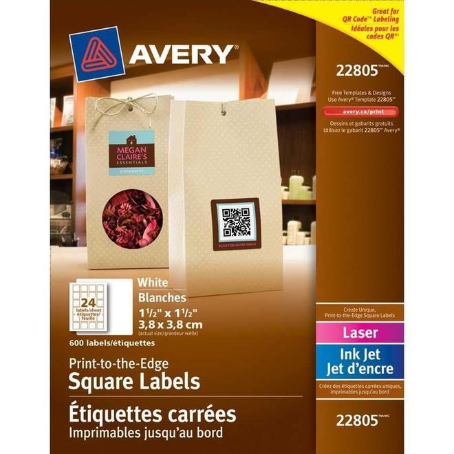 Avery n 099 22806 Labels Avery Print to the Edge Laser Inkjet Square Labels 1 2 x 1 2 300 600 Pack
