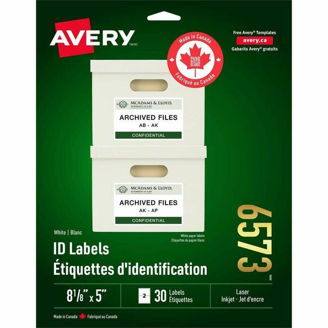 Avery n 099 06573 Labels Avery White I D Permanent Adhesive Laser Inkjet Labels 8 1 8 x 5 30 Pack