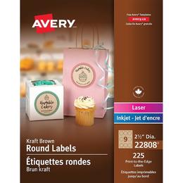 Small a76de avery n 099 22808 branding merchandising labels avery print to the edge laser inkjet round labels kraft brown 2 1 2 diameter 225 pack 187054