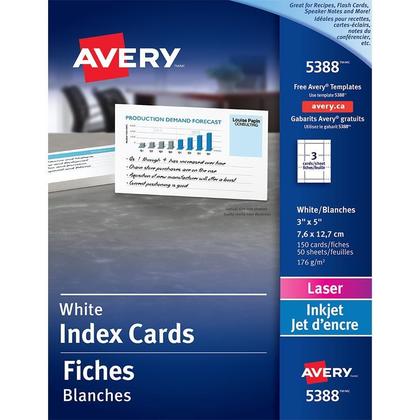 Avery Printable Index Card - For Laser Print - 3" (76.2 mm) x 5" (127 ...