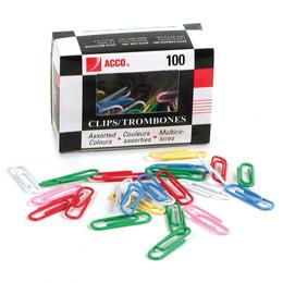 Acco n 010 50505 72523 Clips Pins and Rubber Bands Acco Coloured Paper Clips with Vinyl Coating 100 Box Assorted Color