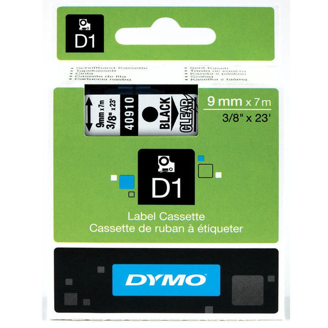 Dymo Label Printer 40910 OEM Label Printer Tapes DYMO D1 40910 Original Label Tape 3 8 x 23 Black On Clear