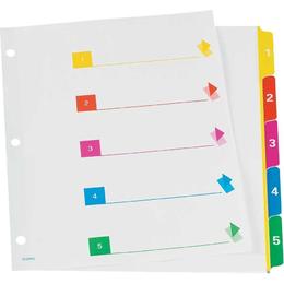 Oxford® Super Rapidex™ Pre-Printed Dividers with Plastic Reinforced Tabs - Assorted Colours Tab (1-5)