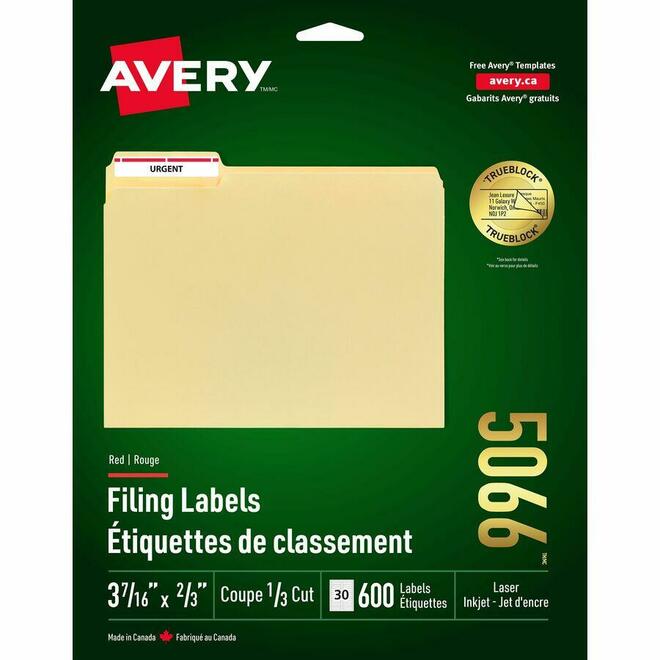 Avery 099 05366 Labels Avery TrueBlock Laser Inkjet File Folder Labels 3 7 16 x 2 3 300 1500 Pack