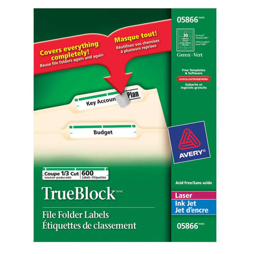 Avery® TrueBlock™ laser/jet d'encre les étiquettes des dossiers de