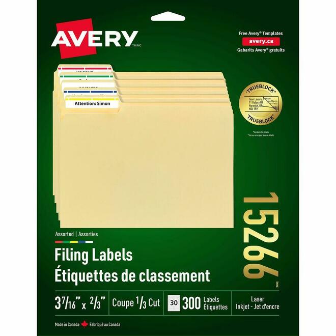 Avery 099 05366 Labels Avery TrueBlock Laser Inkjet File Folder Labels 3 7 16 x 2 3 300 1500 Pack