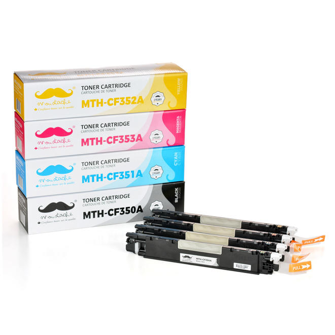 Moustache CF350A CF351A CF352A CF353A Combo Color LaserJet Pro MFP M176n Compatible HP 130A Toner Cartridge Combo BK C M Y Mo