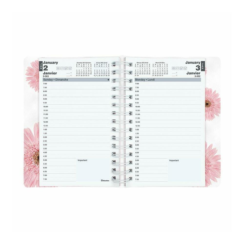 Blueline® journal quotidien de 2024 rubans, 8" x 5", rose, bilingue 766071