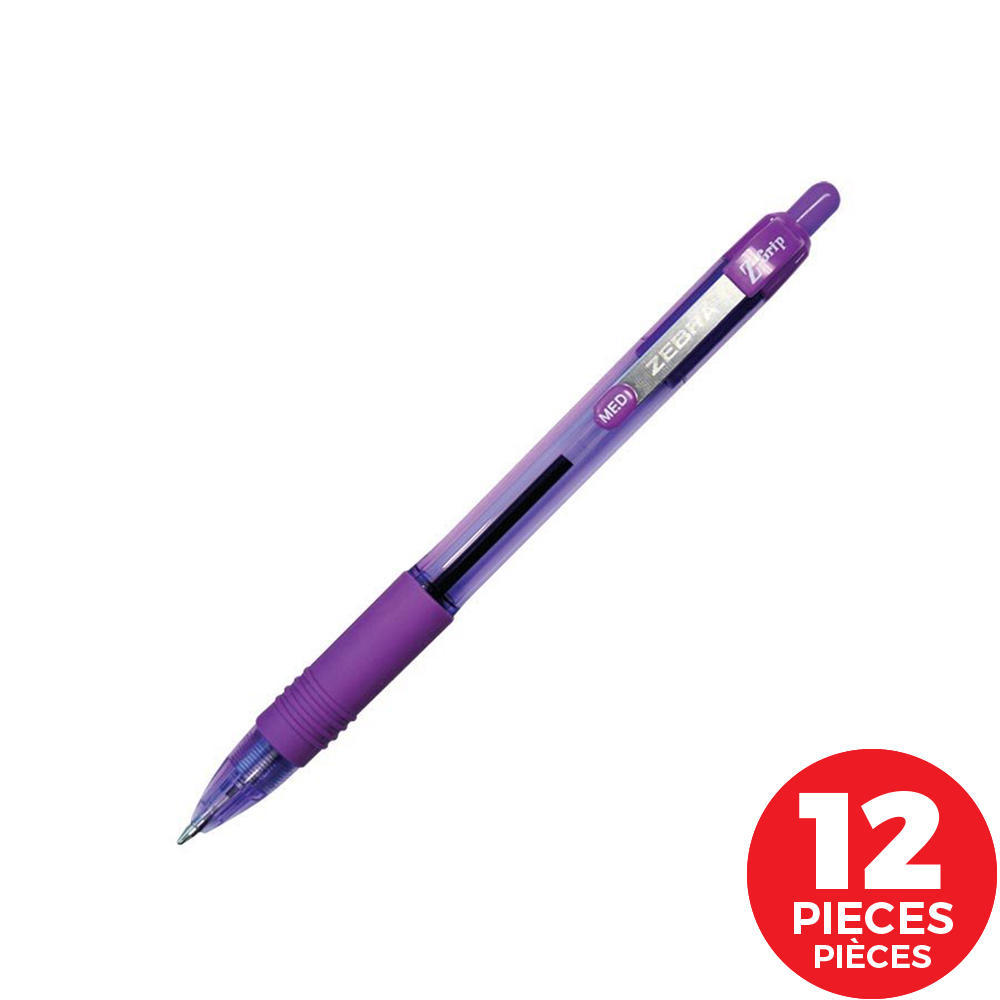 Zebra Z-Grip Kugelschreiber 12er Pack – 1,0 Mm Mine, Violette Farbe, Mit Komfort-Griff & Transparentem Gehäuse