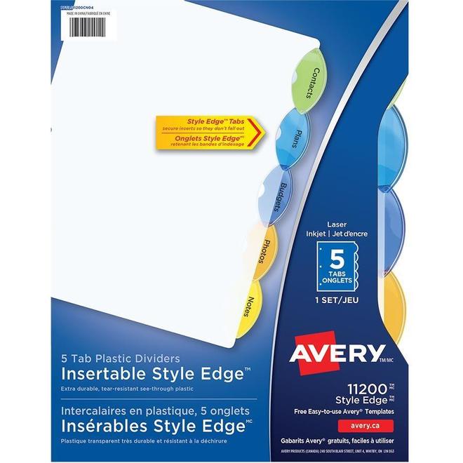 Avery n 099 11200 Dividers Avery Style Edge Plastic Insertable Dividers Multi color 5 Tabs set 11200 714451