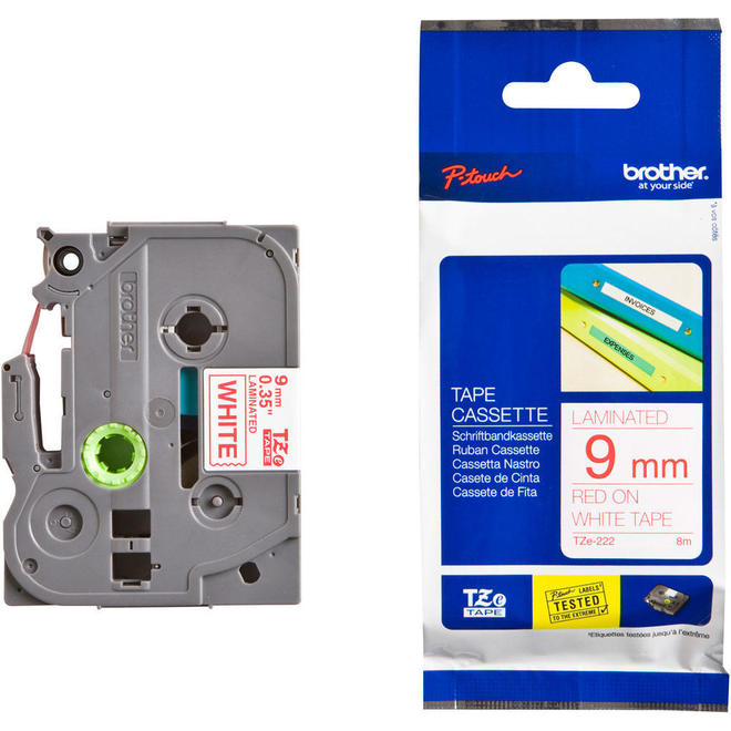 Brother Label Printer TZe 222 OEM Label Printer Tapes Brother TZe 222 Original Label Tape 9mm 0 35 Red on White