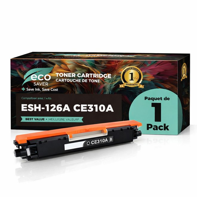 EcoBox 126A CE310A BK EcoBox LaserJet Pro CP1025nw Remanufactured HP 126A CE310A Black Toner Cartridge Economical Box